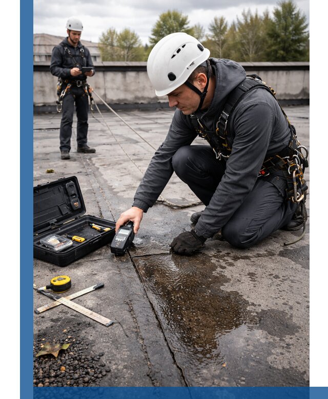 Обследование кровли на протечки и выявление дефектов в Кимовске