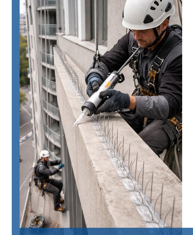 Установка шипов от птиц на фасадах и кровлях в Кимовске